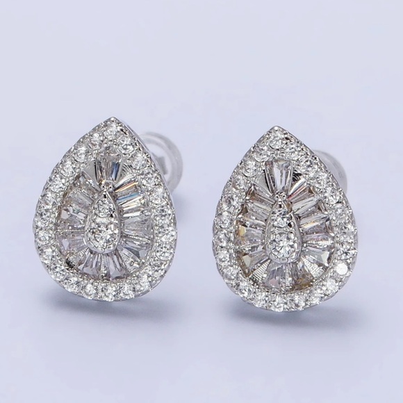 Pearl Tear Drop Sparkle Shinny white gold plated CZ New gorgeous luxury - Picture 2 of 11